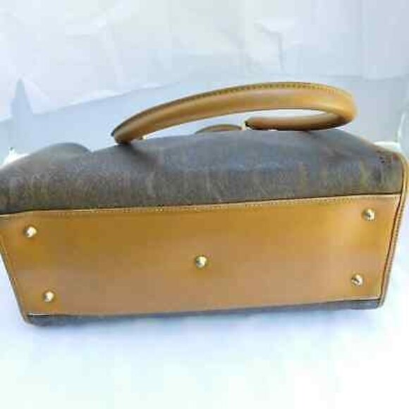 Vintage GUCCI Tan Monogram Canvas Leather Trim Spell-Out Logo Satchel - Picture 4 of 12